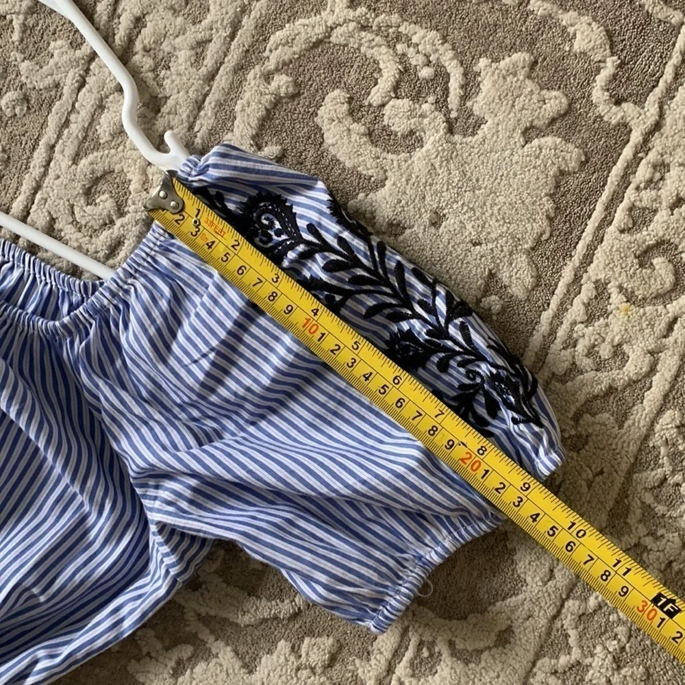 Who What Wear Dress Embroidered Striped Large‎ pockets tie waist off Shoulders - Picture 13 of 16